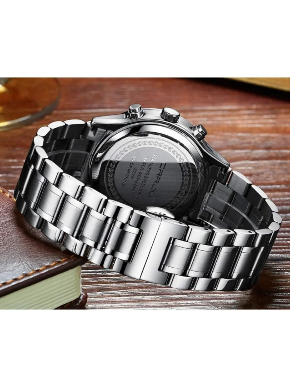 Men's Silver And Black Analog Stainless Steel Waterproof Chronograph Wrist Watch